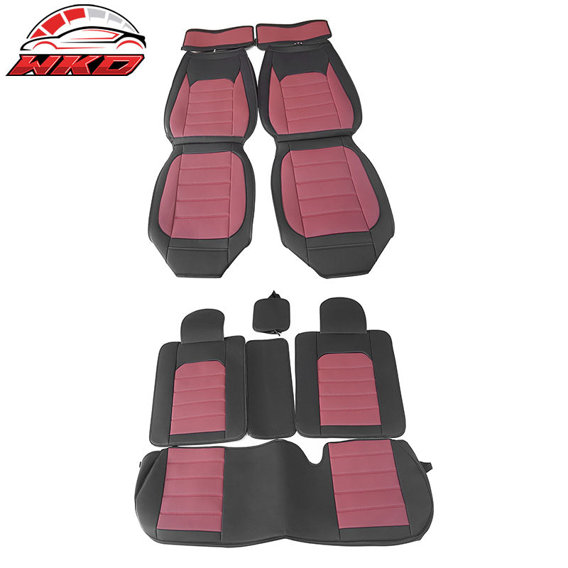 Wholesale 07-26 Jeep Wrangler JK JL Black&Red Leather Seat Covers w/ Pocket Full Set