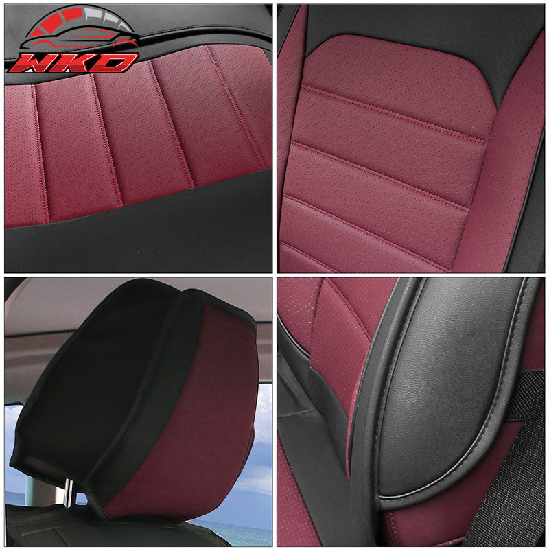 Fits 07-26 Jeep Wrangler JK JL Black&Red Leather Seat Covers w/ Pocket Full Set