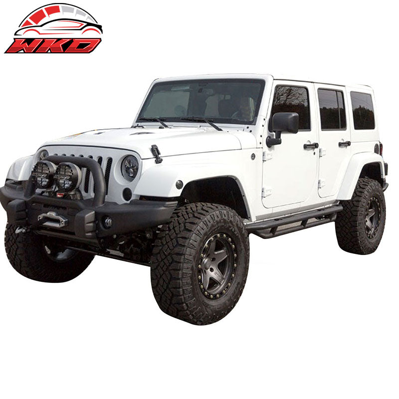 Fits 07-18 Jeep Wrangler 4DR Black Side Steps Nerf Bars Running Board - 2PC
