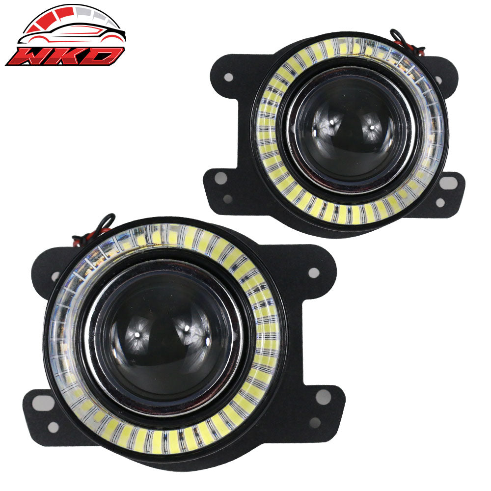 Fits 07-16 Jeep Wrangler LED Projector Front Fog Light With Halo Clear Lens