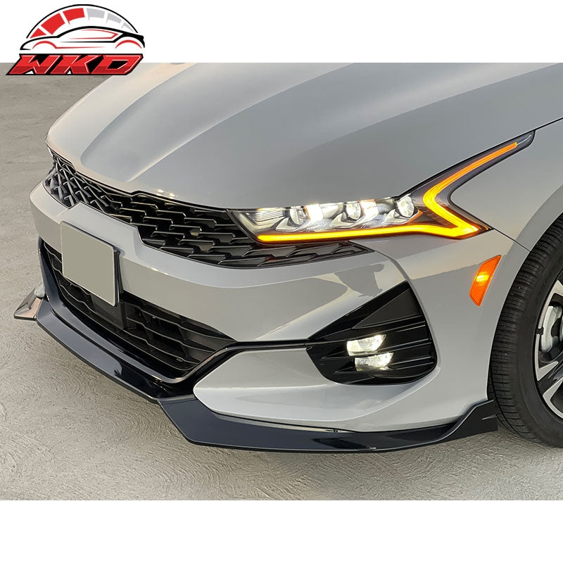 Fit 21-24 Kia K5 GT-Line Sedan PP 3PCS Front Bumper Lip Spoiler Gloss Black