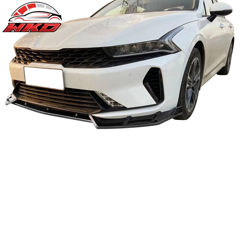 Fits 21-24 Kia K5 IKON Style 3PCS Front Bumper Lip Spoiler PP Carbon Fiber Print