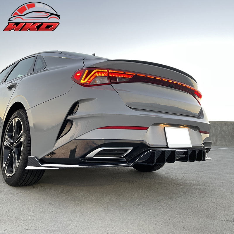Fits 21-24 Kia K5 GT-Line 3PCS Rear Bumper Lip Diffuser Carbon Fiber Print PP