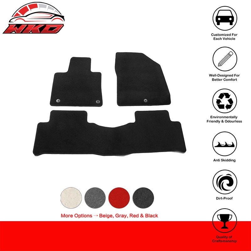 Fits 21-26 Kia Sorento 4-Door Front & Rear Floor Mats Carpet Nylon 3PCS - Black