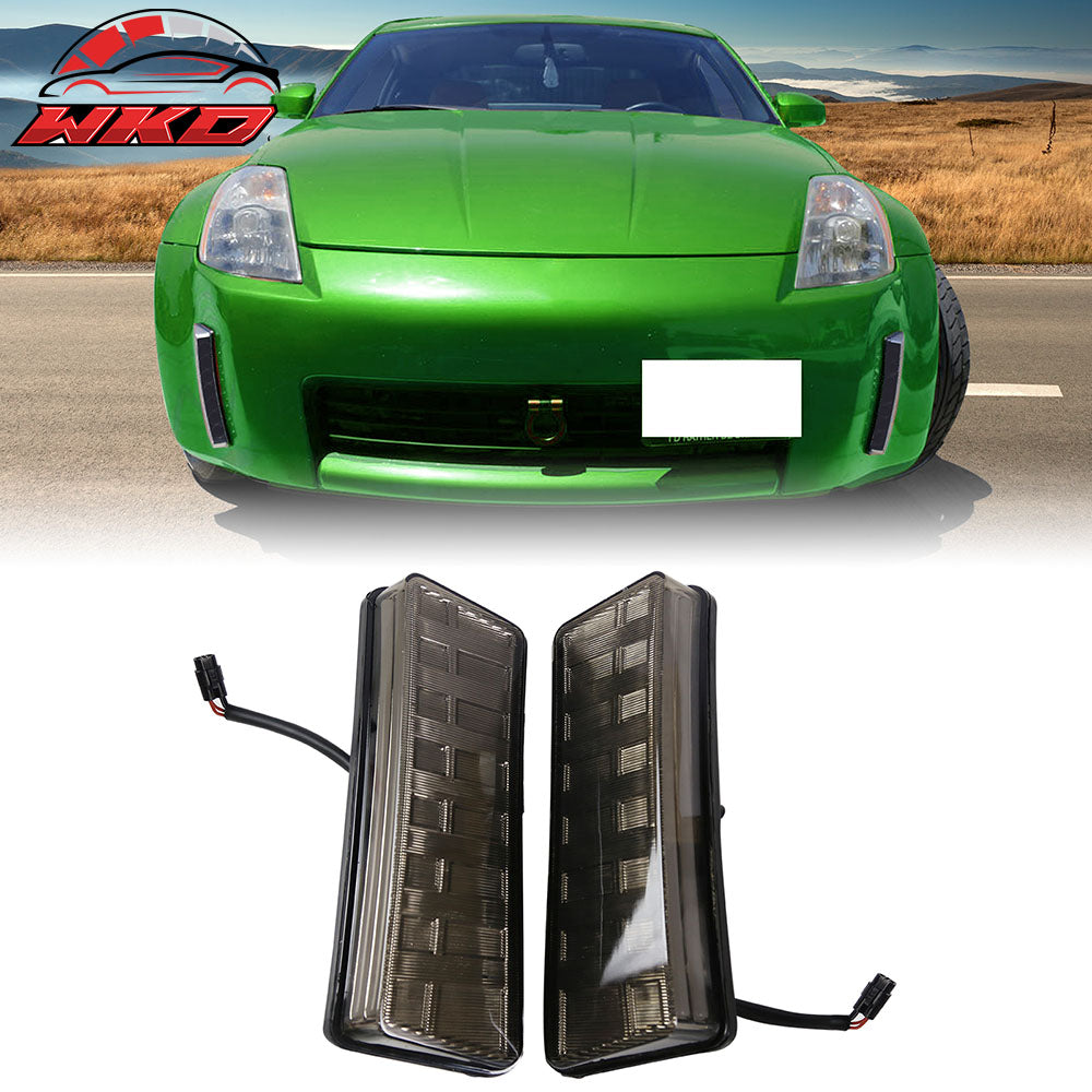 Fits 03-05 Nissan 350Z Front Bumper Smoked LED DRL Reflector Lights