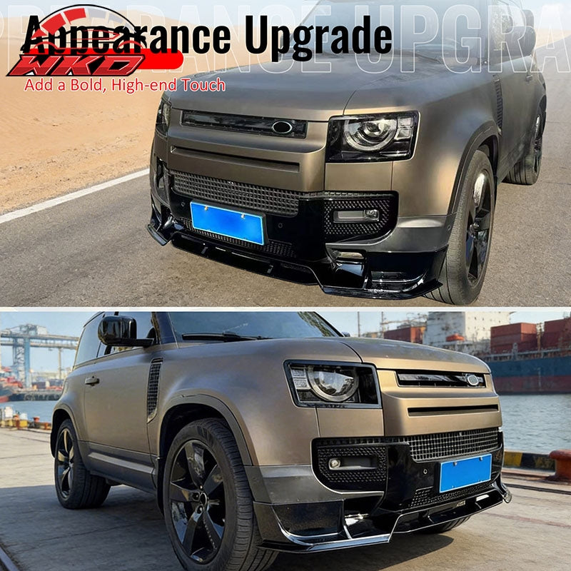 Fits 20-26 Land Rover Defender 90/110/130 Front Bumper Lip Gloss Black Spoiler