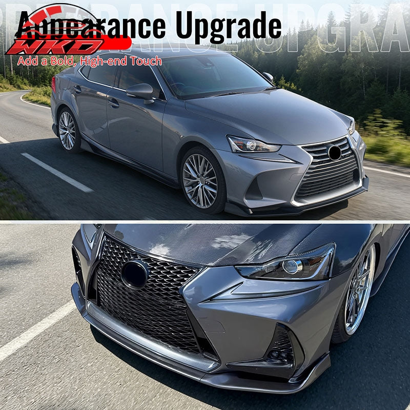 Fits 17-20 Lexus IS IKON Style PP Front Bumper Lip Spoiler Gloss Black 3PCS Set