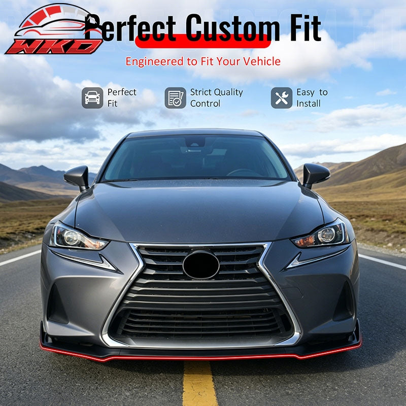 Fits 17-20 Lexus IS IKON Style PP Front Bumper Lip Spoiler Matte Black 3PCS Set