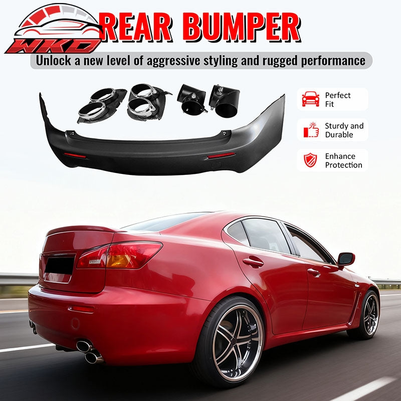 Fits 06-13 Lexus IS250 IS350 IS F Style Rear Bumper Cover W/O PDC W/Muffler Tip