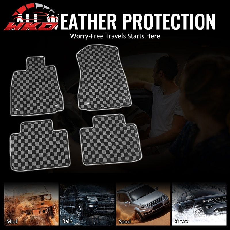 Fits 14-25 Lexus IS300 IS350 RWD Floor Mats Carpets Checkered Black Gray Plaid