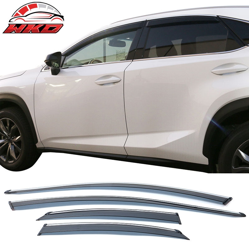 Fits 15-21 Lexus NX200t NX300 NX300h AZ10 Tape-On Window Visors W/Chrome Trim PC