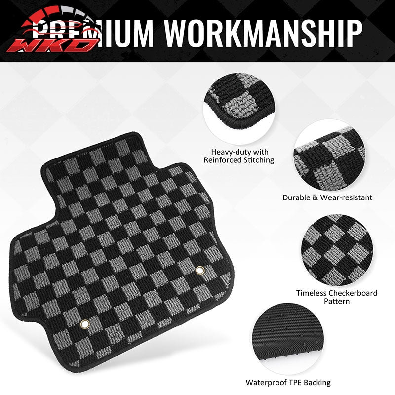 Fits 10-13 Mazda 3 Floor Mats Non-Slip Carpets Checkered Black Gray Plaid 4PCS