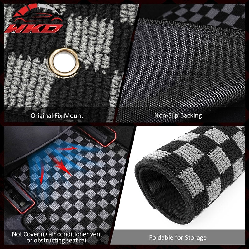 Fits 10-13 Mazda 3 Floor Mats Non-Slip Carpets Checkered Black Gray Plaid 4PCS