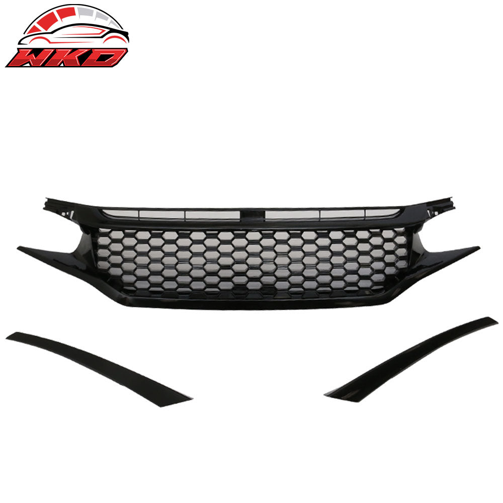 2016-21 Civic Coupe Sedan Hatchback Gloss Black Mesh Grille With 2PC Eyebrows | Wholesale