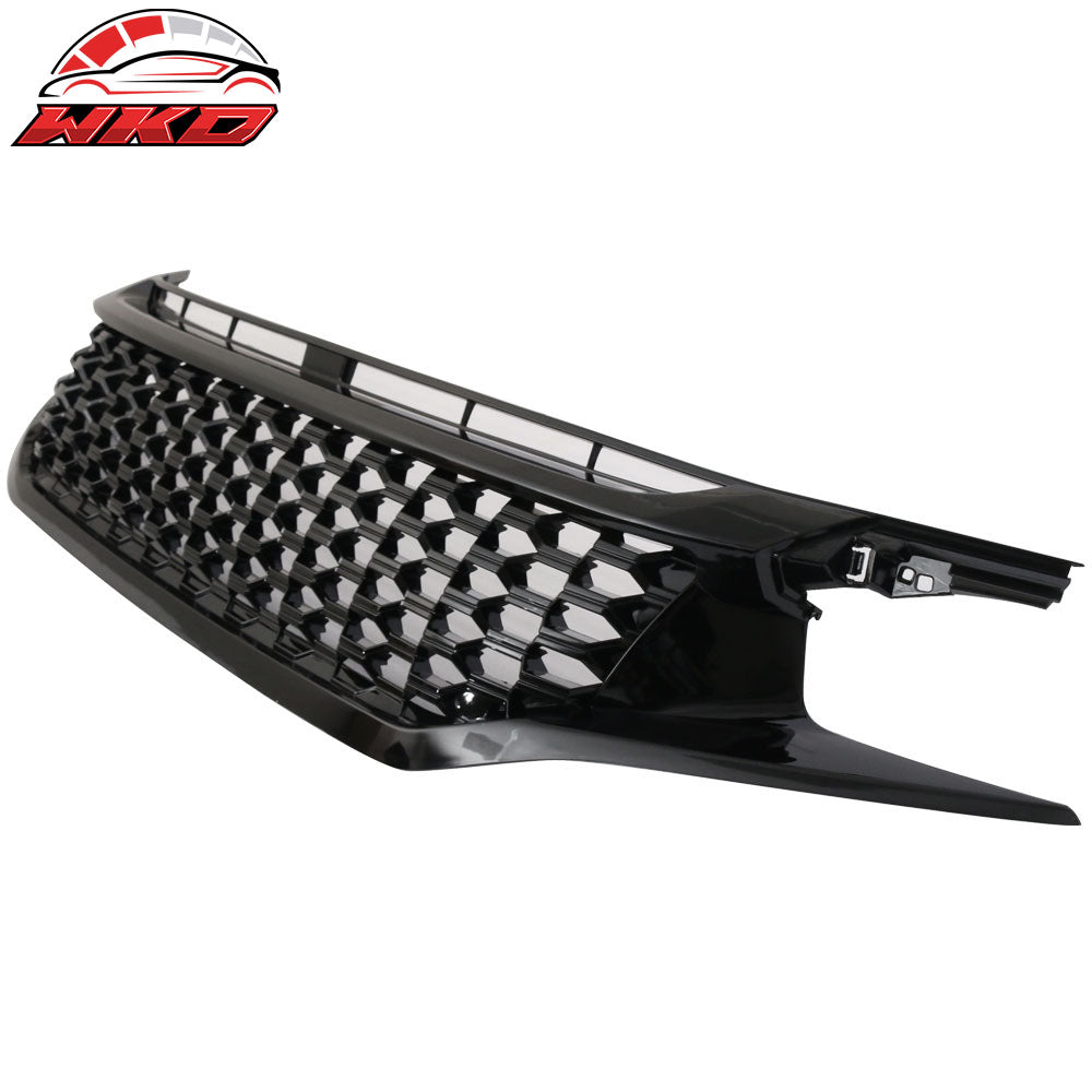 Fits 16-21 Civic Coupe Sedan Hatchback Gloss Black Mesh Grille With 2PC Eyebrows
