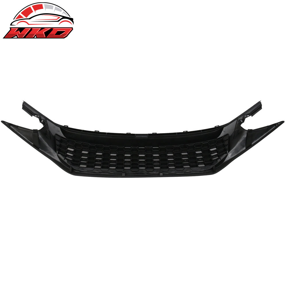 Fits 16-21 Civic Coupe Sedan Hatchback Gloss Black Mesh Grille With 2PC Eyebrows