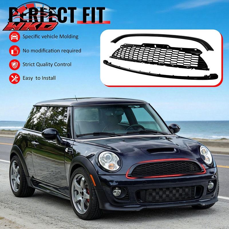 For 08-15 Mini Cooper S JCW R55 R56 R57 R58 R59 Matte Black Front Grille w/Frame