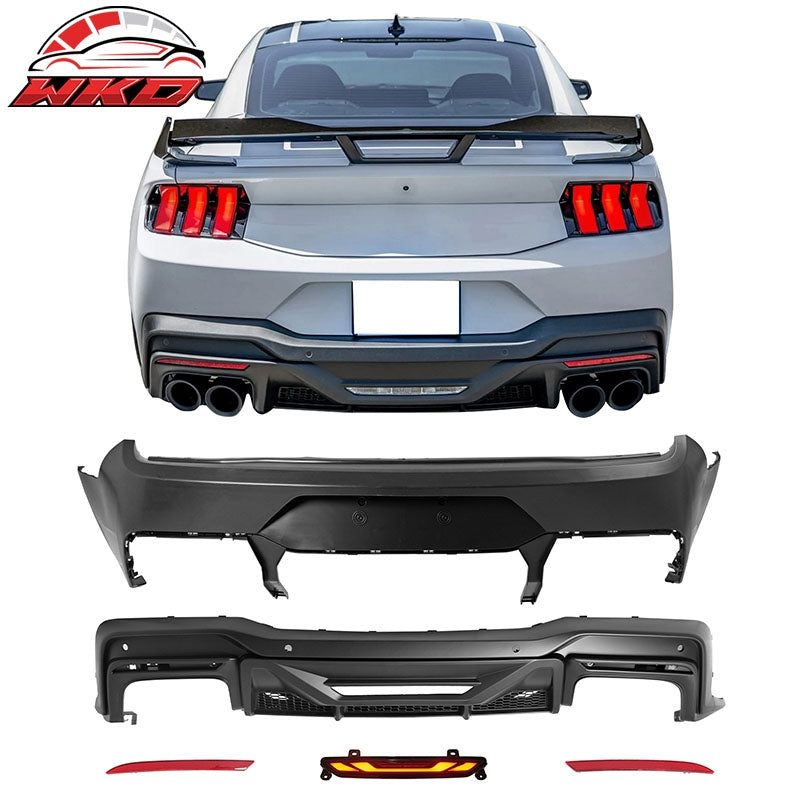 Fits 15-23 Mustang Dark Horse Rear Bumper + Diffuser + LED GT-V Light +Reflector