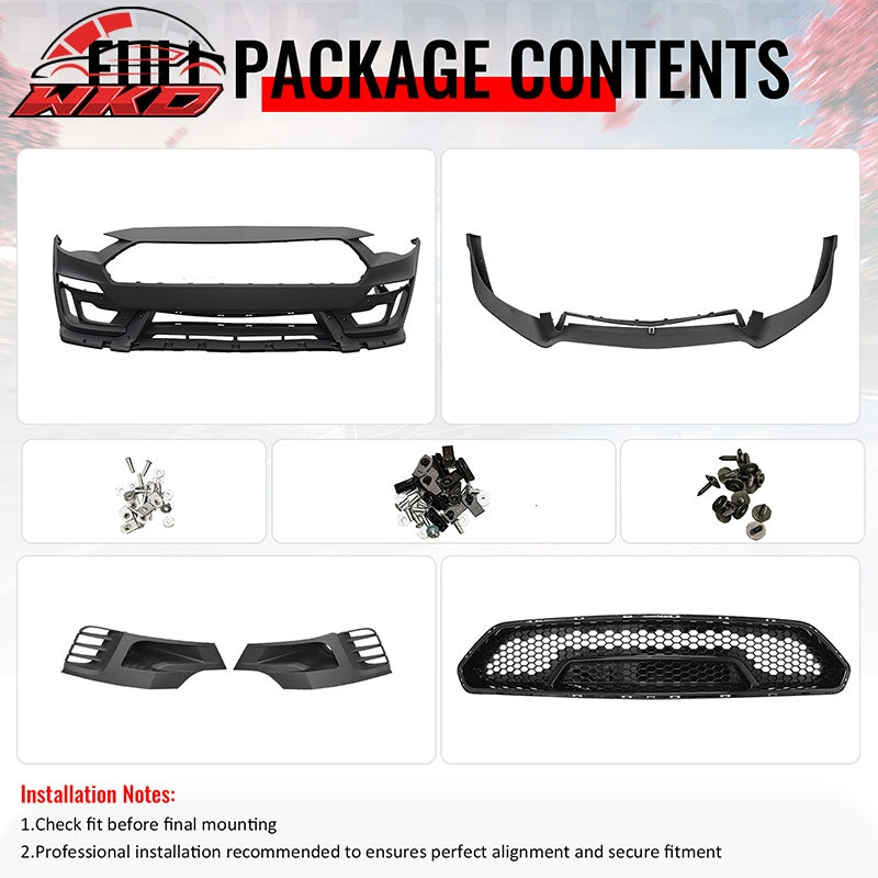 Fits 18-23 Mustang Front Bumper Cover Shelby Super Snake Style with Gloss Grille
