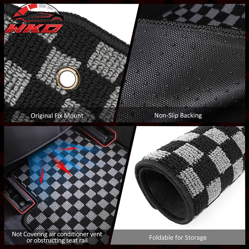 Fits 13-18 Nissan Altima Floor Mats Non-Slip Carpet Checkered Black Gray Plaid