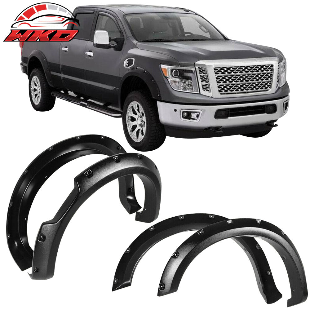 Fits 16-19 Nissan Titan XD Pocket Style Fender Flare 4PC Textured Black - ABS