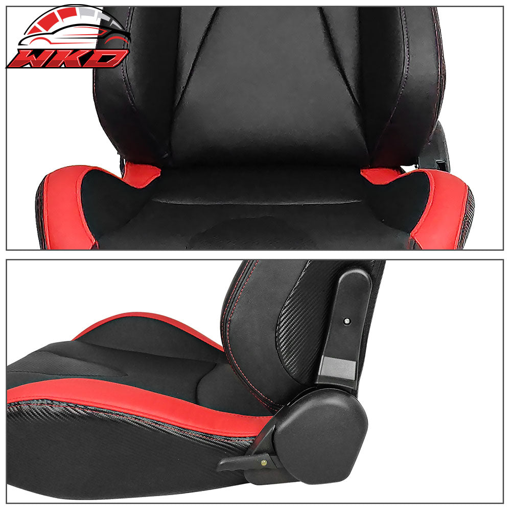 Universal Reclinable Racing Seat Dual Slider Left PU & Carbon Leather Red Stripe
