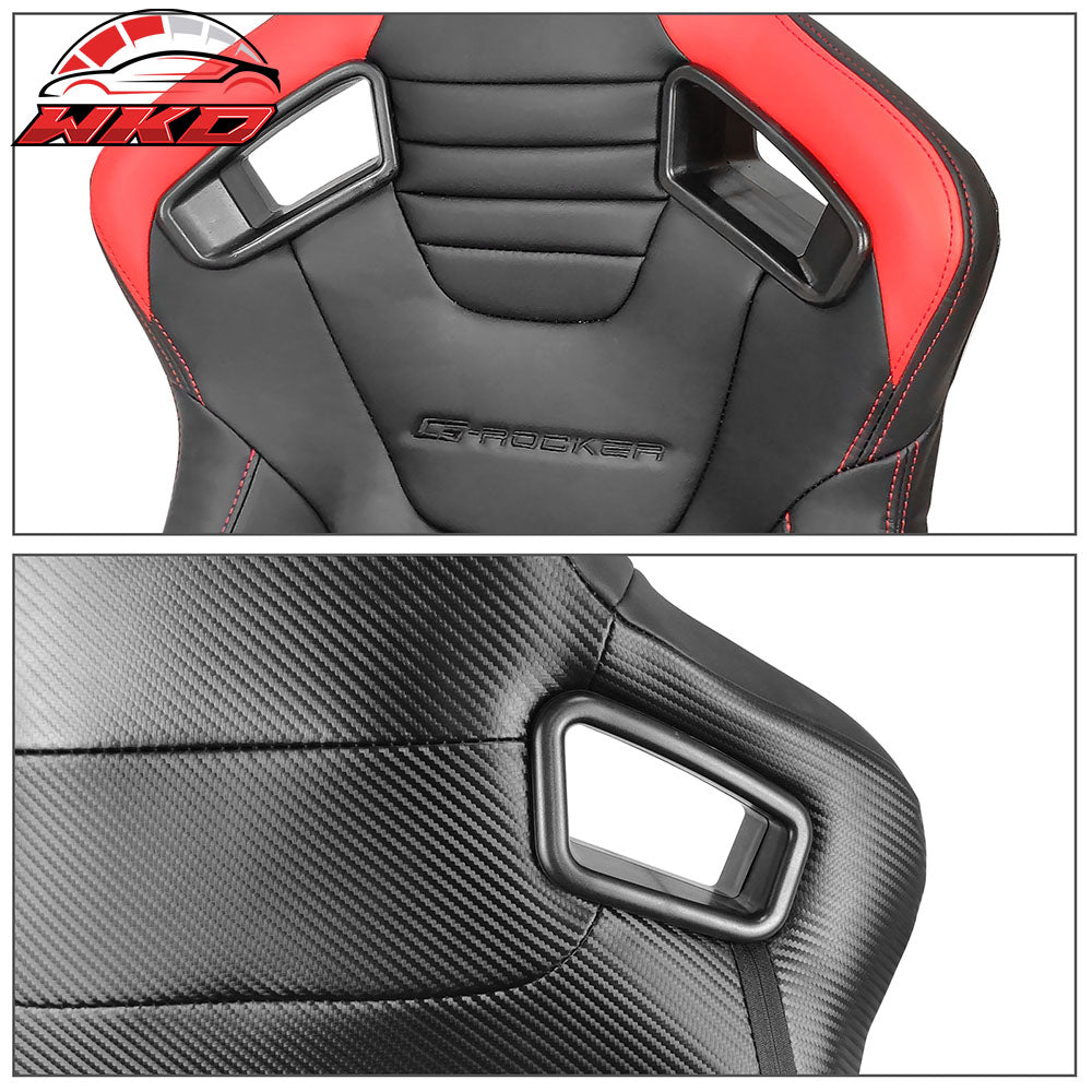 Universal Reclinable Racing Seat Dual Slider Left PU & Carbon Leather Red Stripe