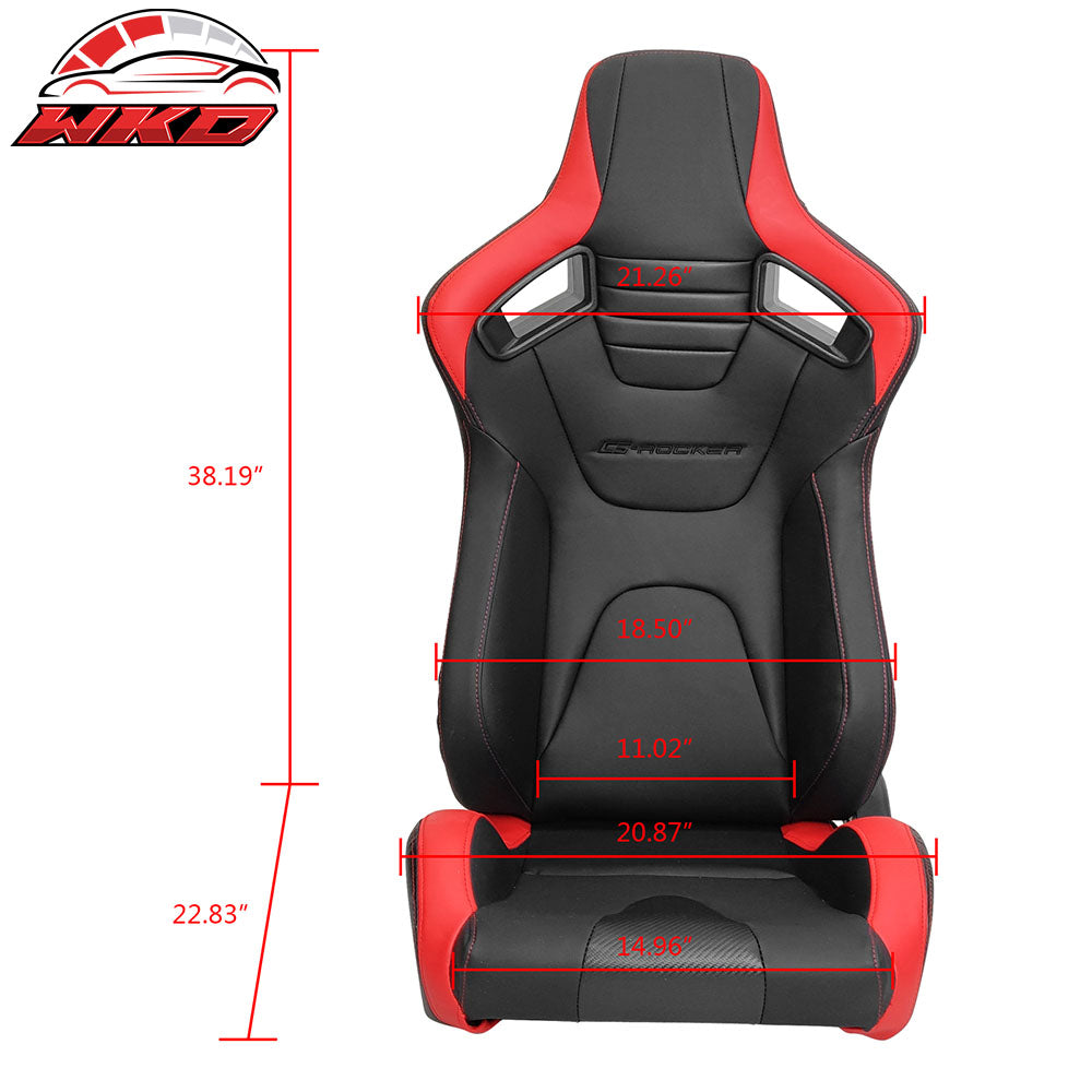 Universal Reclinable Racing Seat Dual Slider Left PU & Carbon Leather Red Stripe
