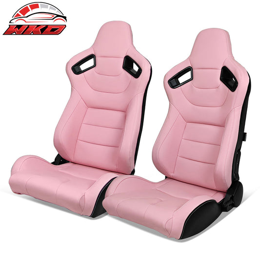 Universal Pair Reclinable Racing Seat Dual Slider Pink Pu&Carbon Leather Back | Wholesale