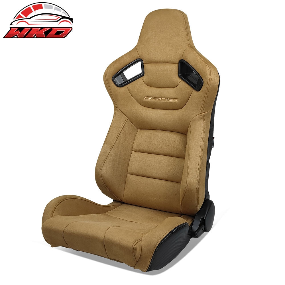 Universal Reclinable Racing Seat Dual Slider Left Brown Suede & Carbon Leather | Wholesale - Wikond Auto