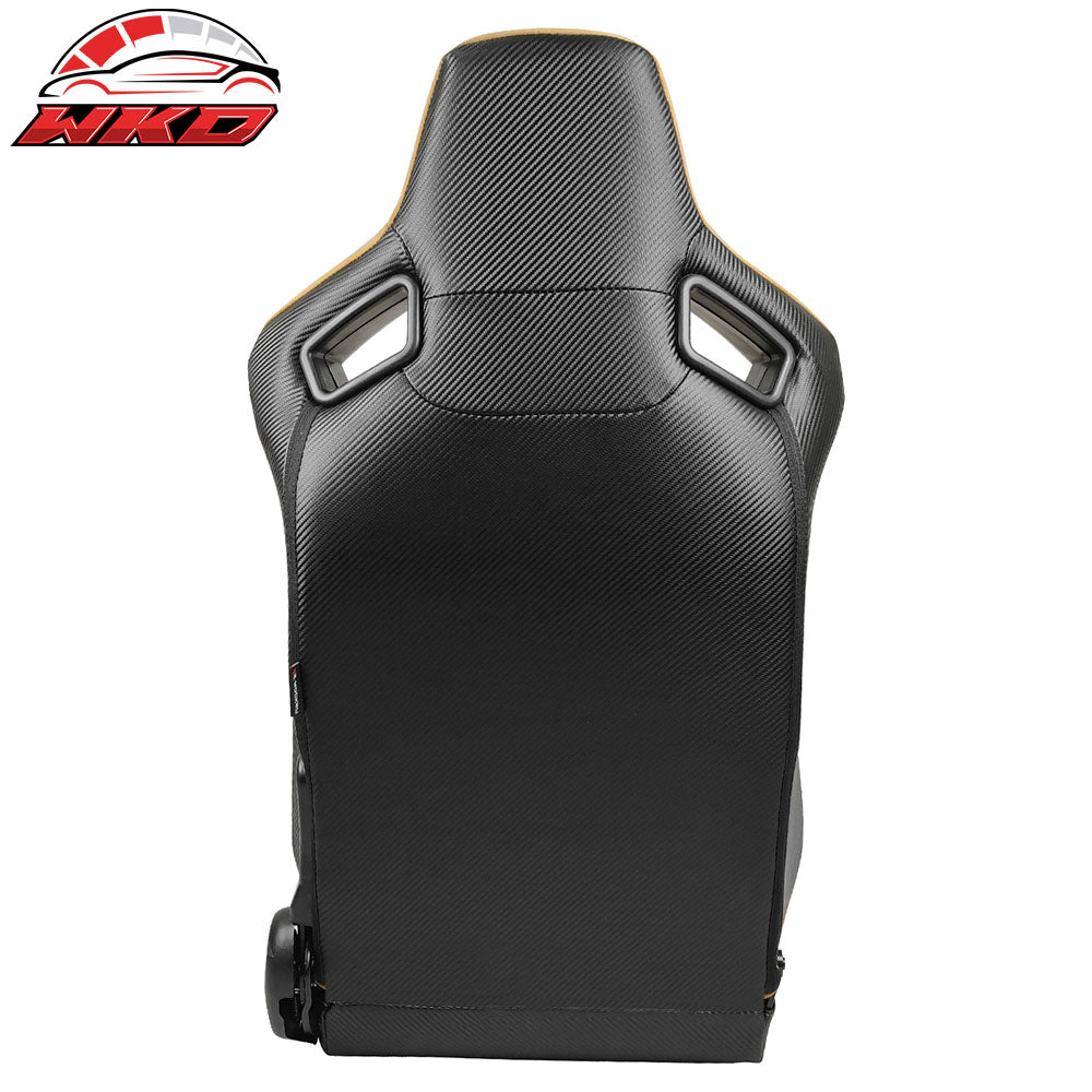 Universal Reclinable Racing Seat Dual Slider Left Brown Suede & Carbon Leather
