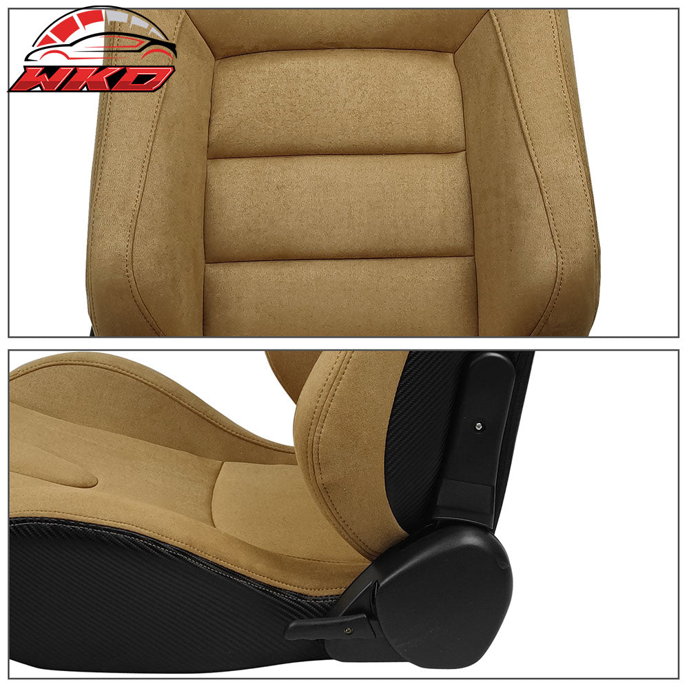 Universal Reclinable Racing Seat Dual Slider Left Brown Suede & Carbon Leather