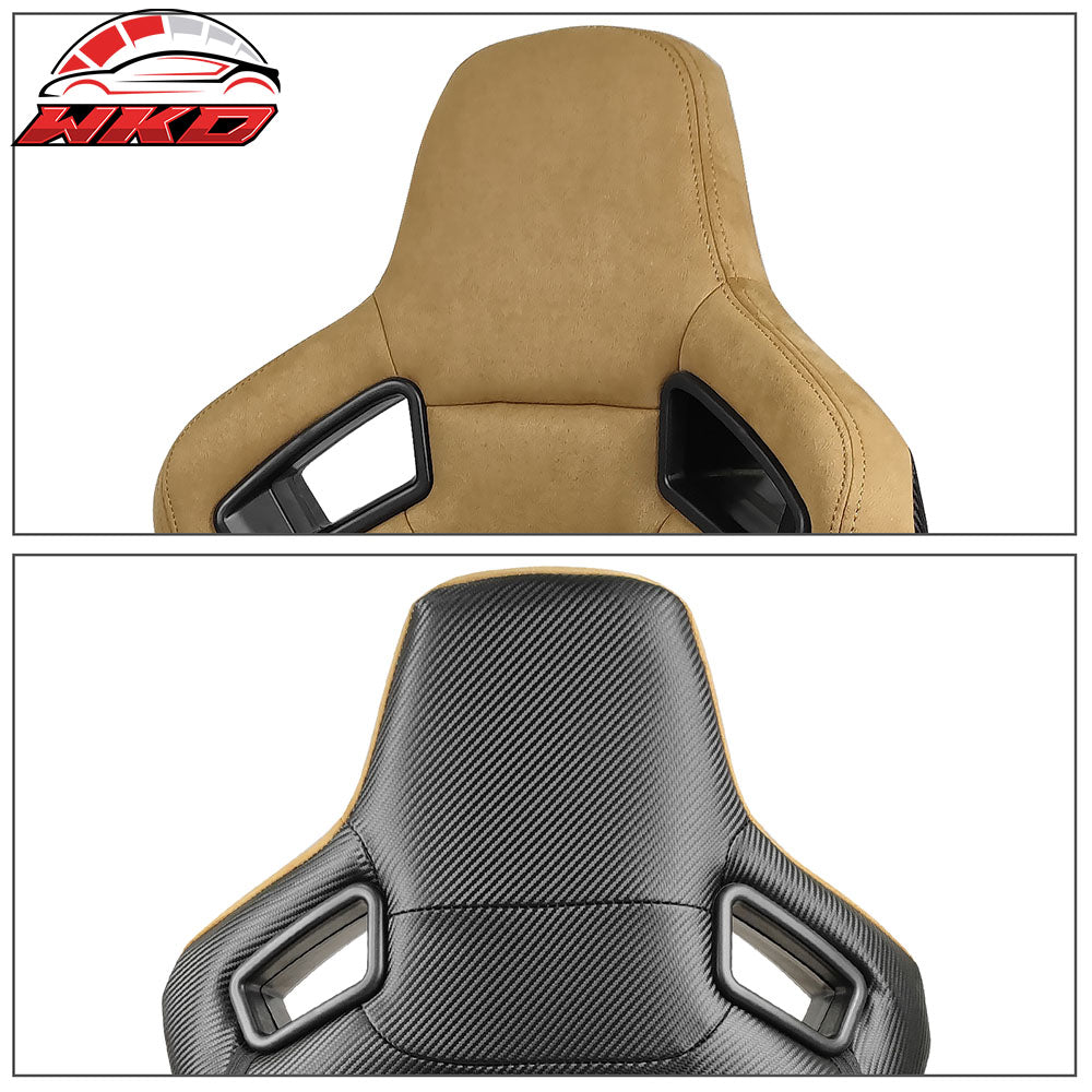 Universal Reclinable Racing Seat Dual Slider Left Brown Suede & Carbon Leather