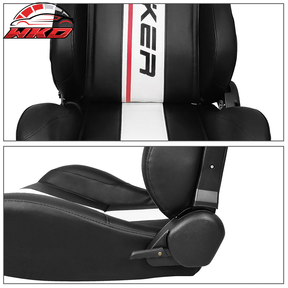 Universal Pair Reclinable Racing Seat Dual Slider Black PU WH Stripe