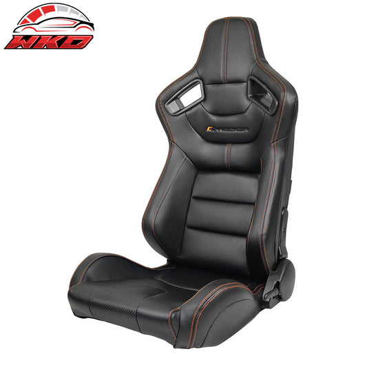 Adjust Racing Seat Dual Slider Left PU Carbon Leather Orange Stitch | Wholesale