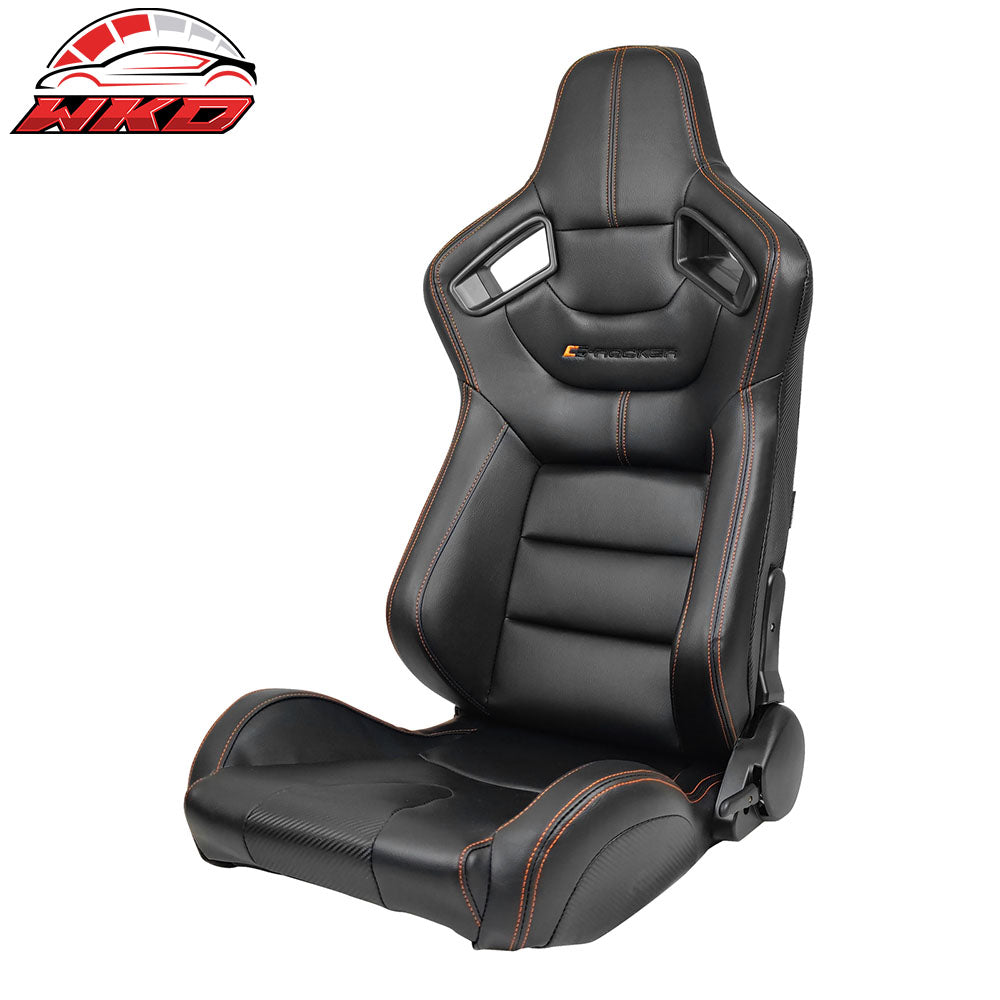 Adjust Racing Seat Dual Slider Left PU Carbon Leather Orange Stitch | Wholesale