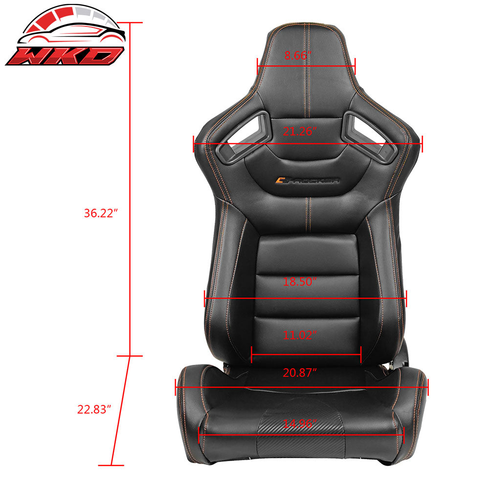 Universal Adjust Racing Seat Dual Slider Left PU Carbon Leather Orange Stitch