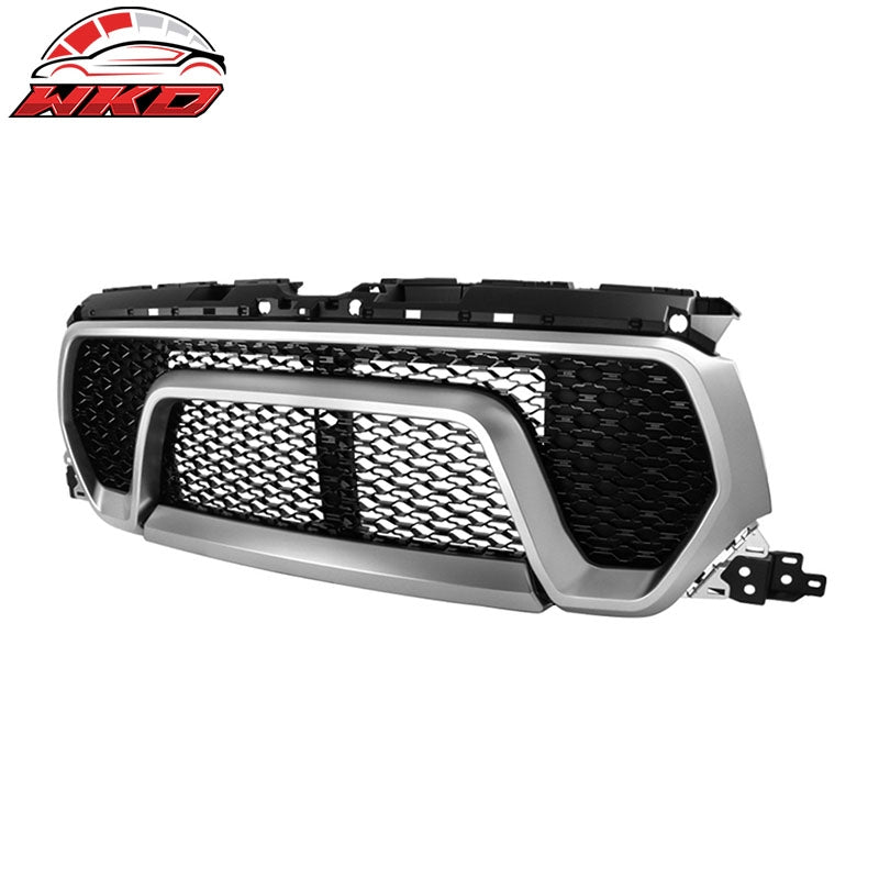 Fits 19-24 Ram 1500 Rebel Style Front Bumper Hood Grille Replacement Gloss Black