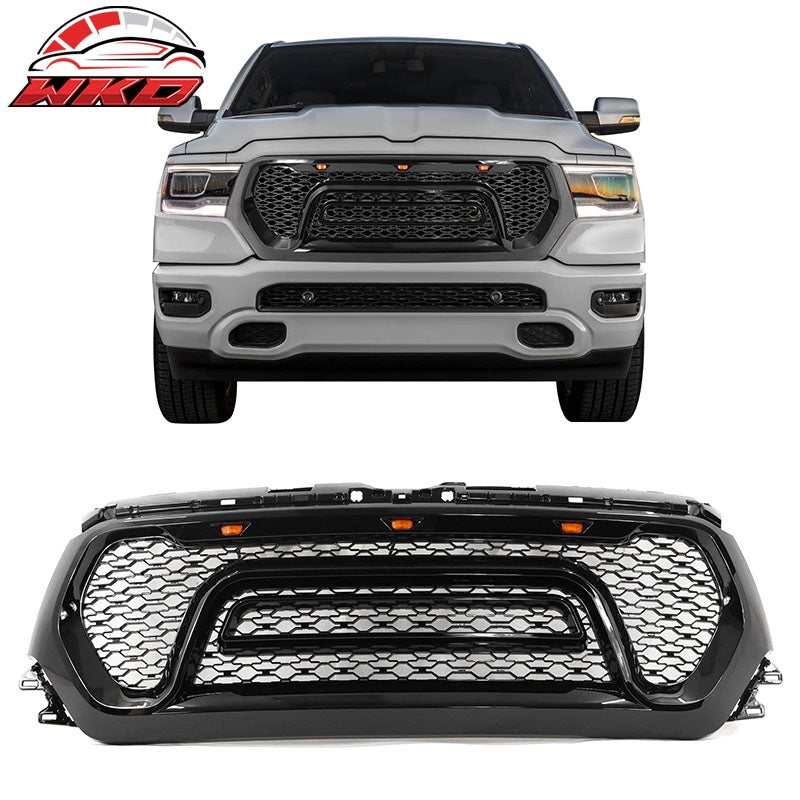 Wholesale 19-24 Ram 1500 Rebel Style Front Grille with Signal Lights Gloss Black ABS