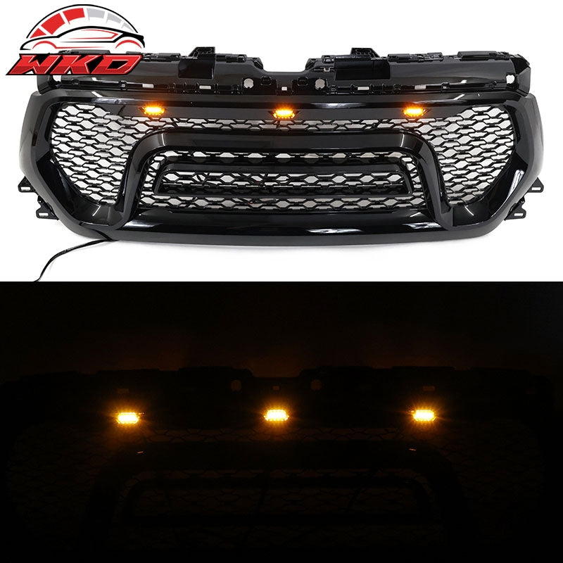 Fits 19-24 Ram 1500 Rebel Style Front Grille with Signal Lights Gloss Black ABS