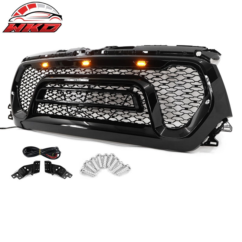 Fits 19-24 Ram 1500 Rebel Style Front Grille with Signal Lights Gloss Black ABS