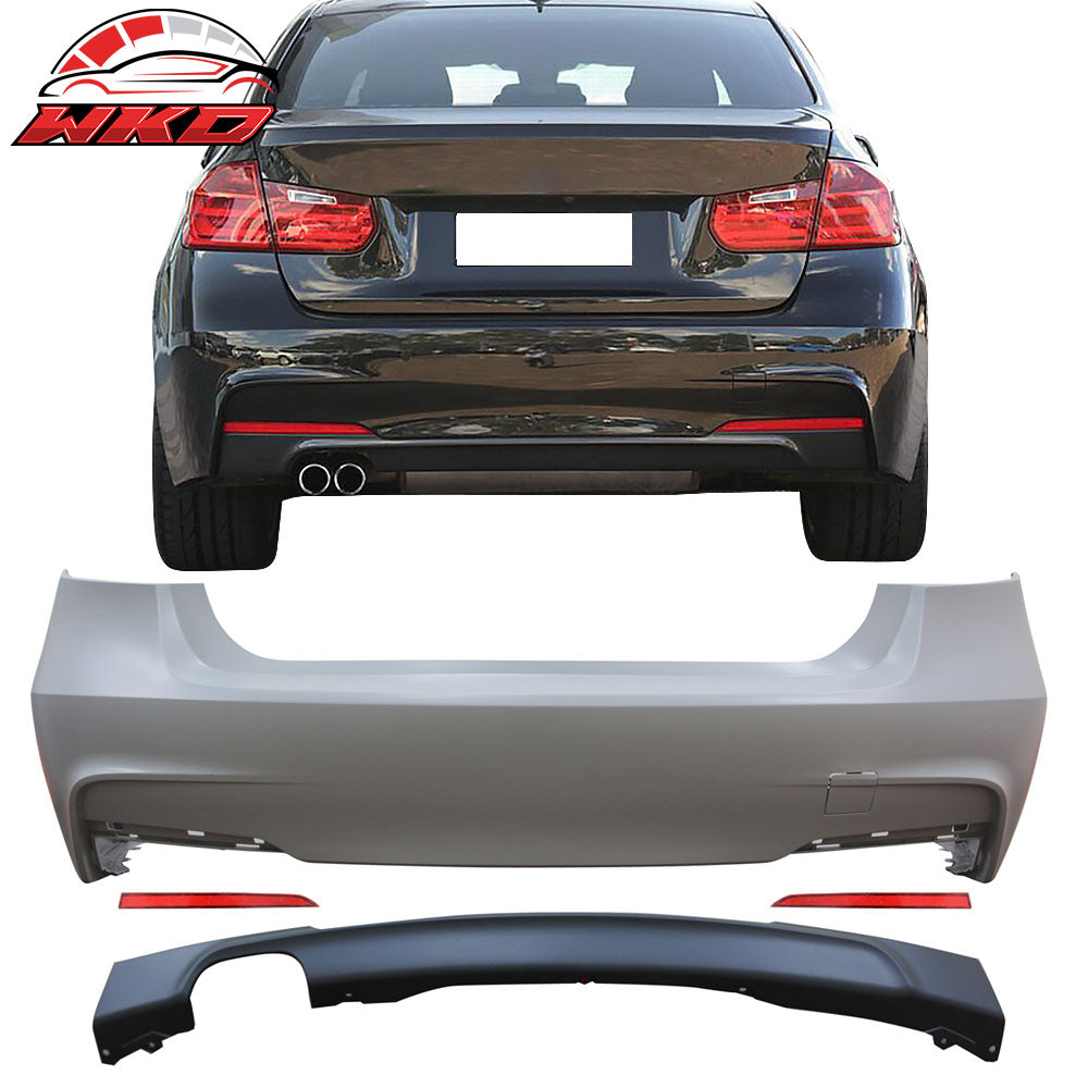 Fits 12-18 BMW F30 328i MT Rear Bumper Cover Diffuser Twin Muffler Single Out