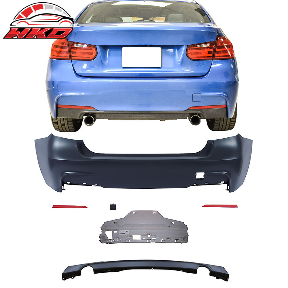 Fits 12-18 BMW 3 Series Rear Bumper Cover W/ Single Muffler Twin Outlet Diffuser