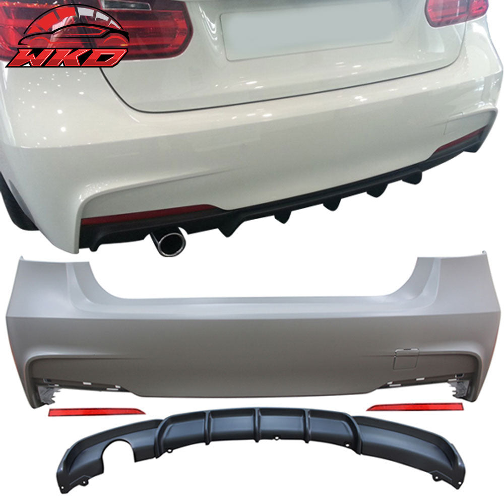 Fits 12-18 BMW F30 M Sport M Performance Rear Bumper Cover Single Muffler Outlet