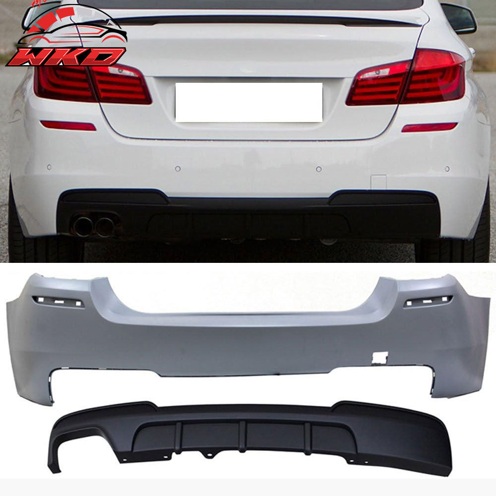 Fits 11-16 F10 528i M-P Style Rear Bumper Cover Twin Muffler Single Outlet