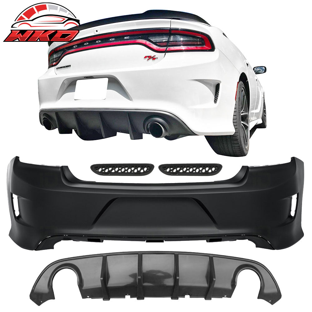 Fits 15-23 Dodge Charger Rear Bumper Cover + V3 Style Rear Bumper Diffuser PP