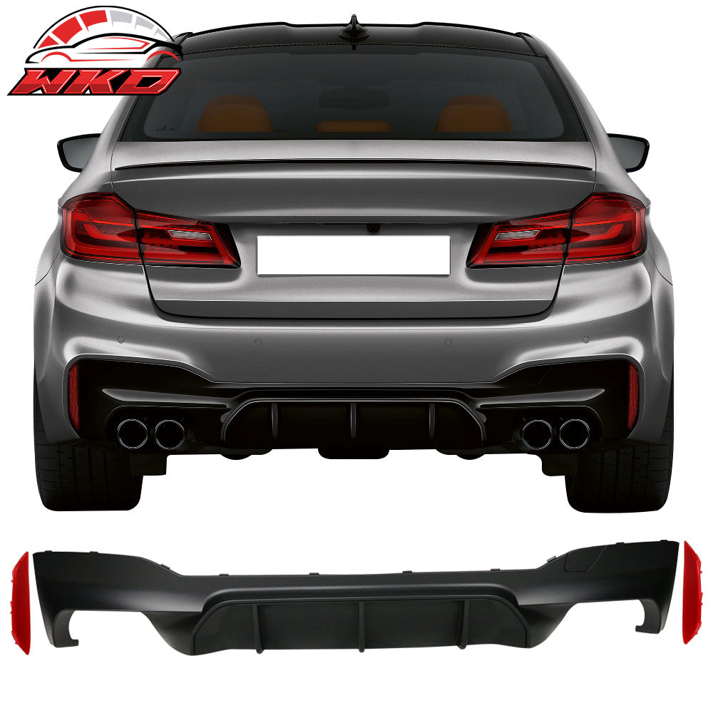 Fits 17-20 BMW 5 Series G30 M5 Style Rear Bumper Lip Diffuser Quad Outlets