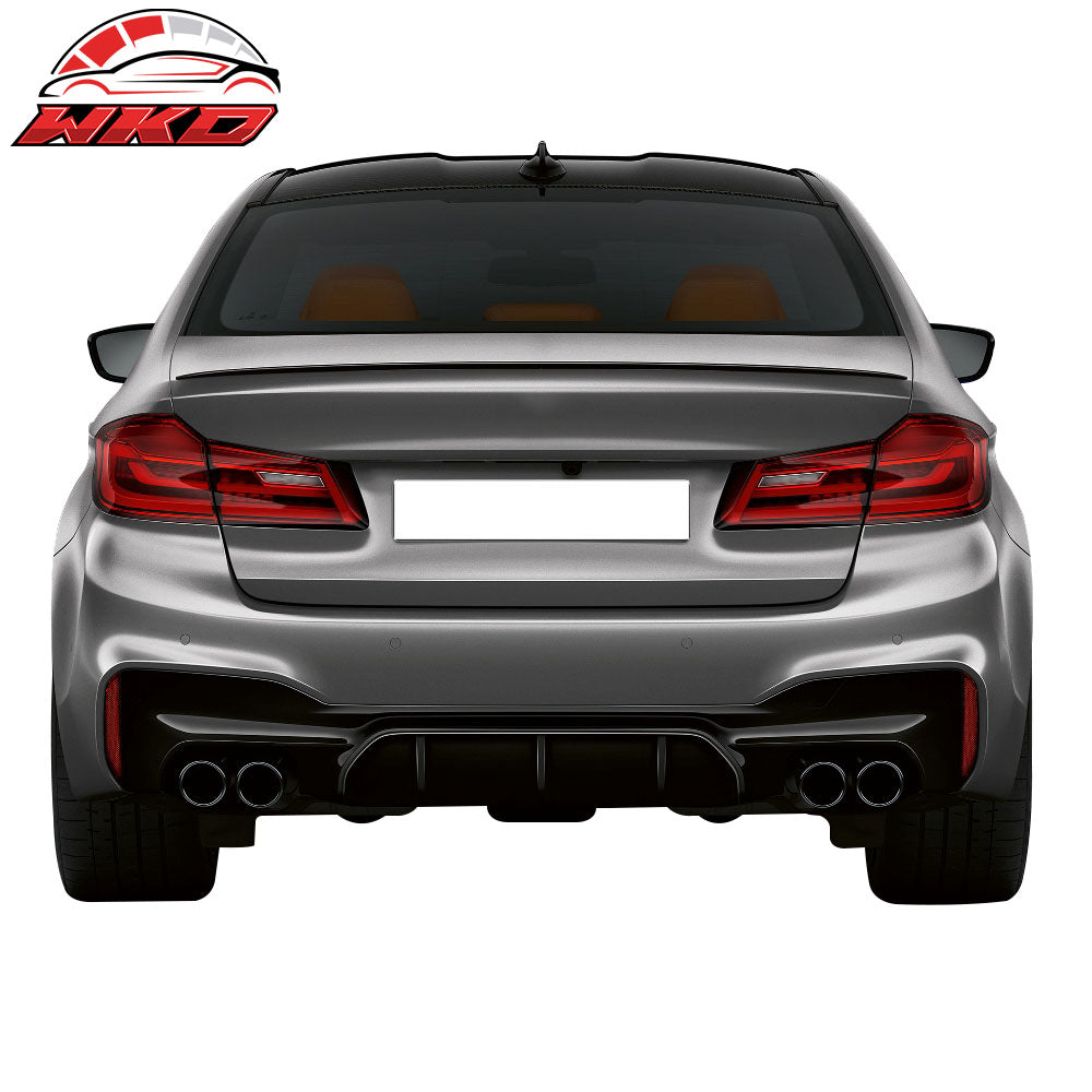 Fits 17-20 BMW 5 Series G30 M5 Style Rear Bumper Lip Diffuser Quad Outlets