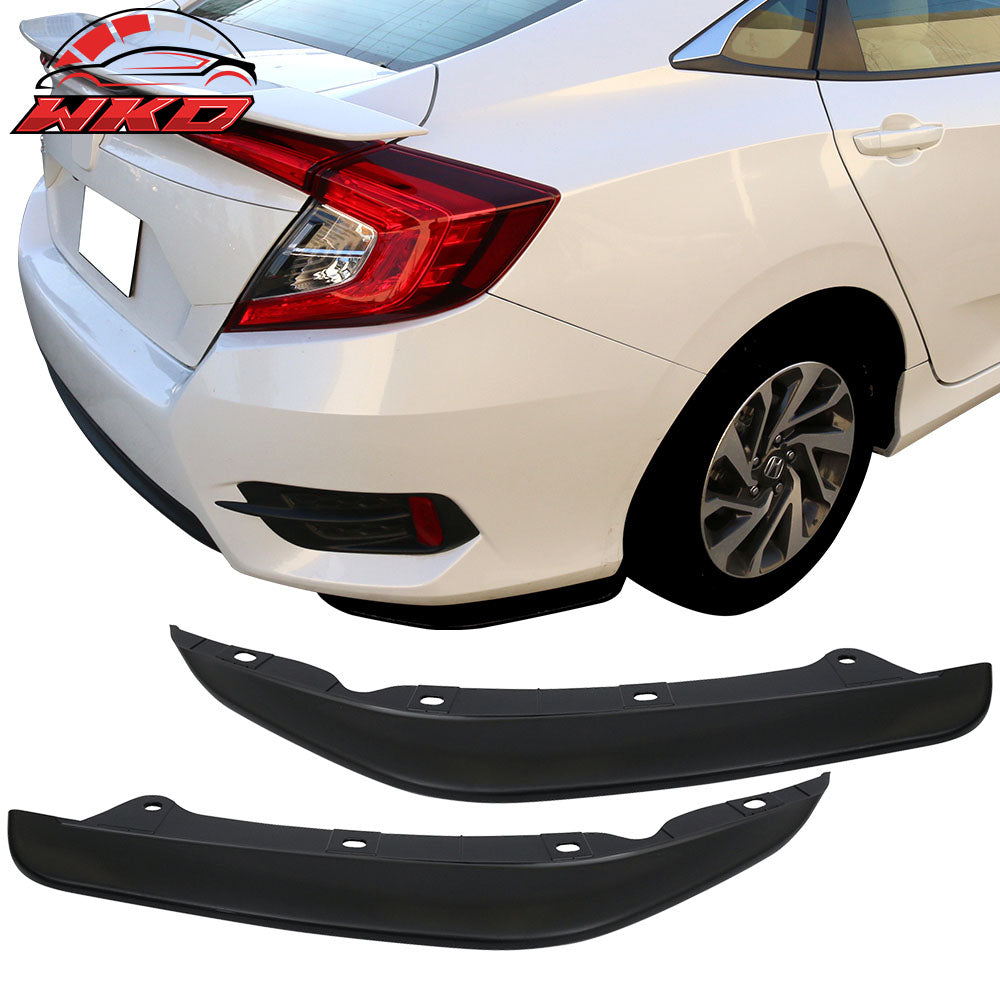 Fits 16-21 Honda Civic Sedan Rear Bumper Lip Spoiler Splitter Side Apron 2PC PP