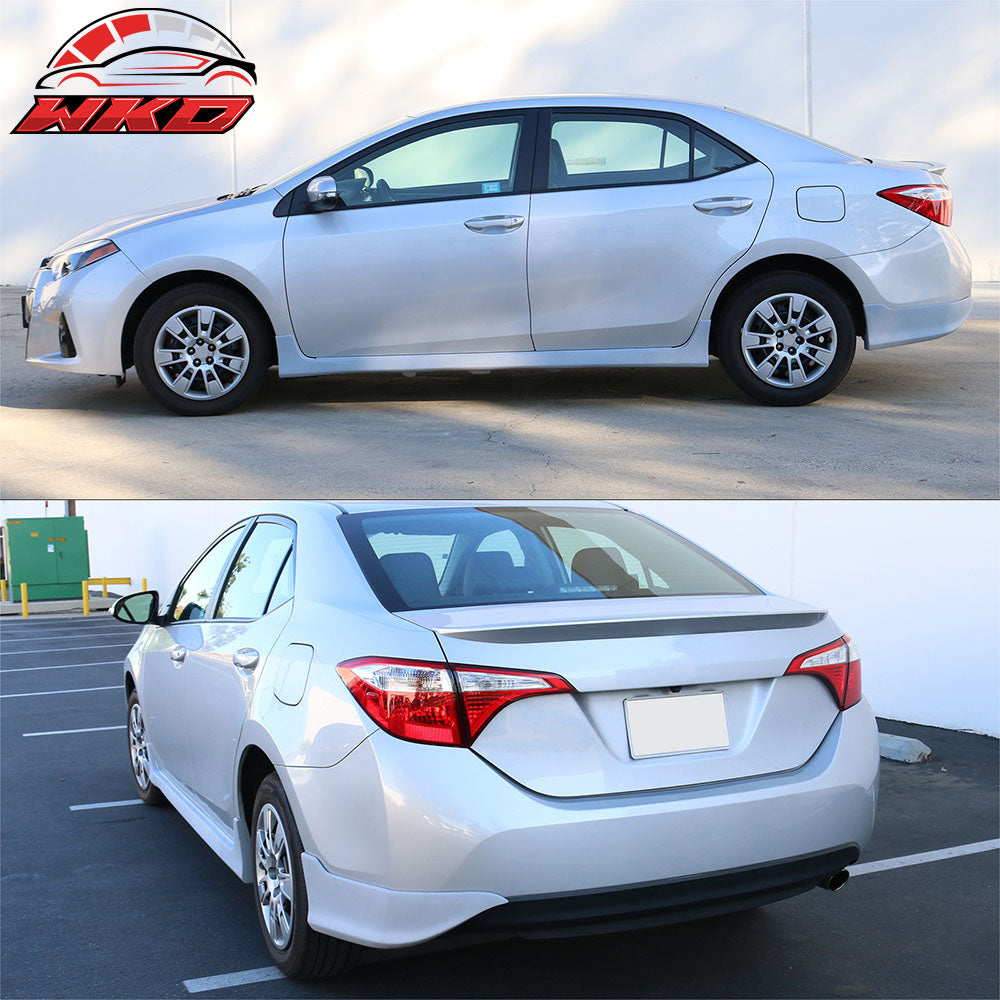 Fits 14-19 Toyota Corolla Rear Bumper Lip Corner Apron Unpainted Black PU - 2PCS